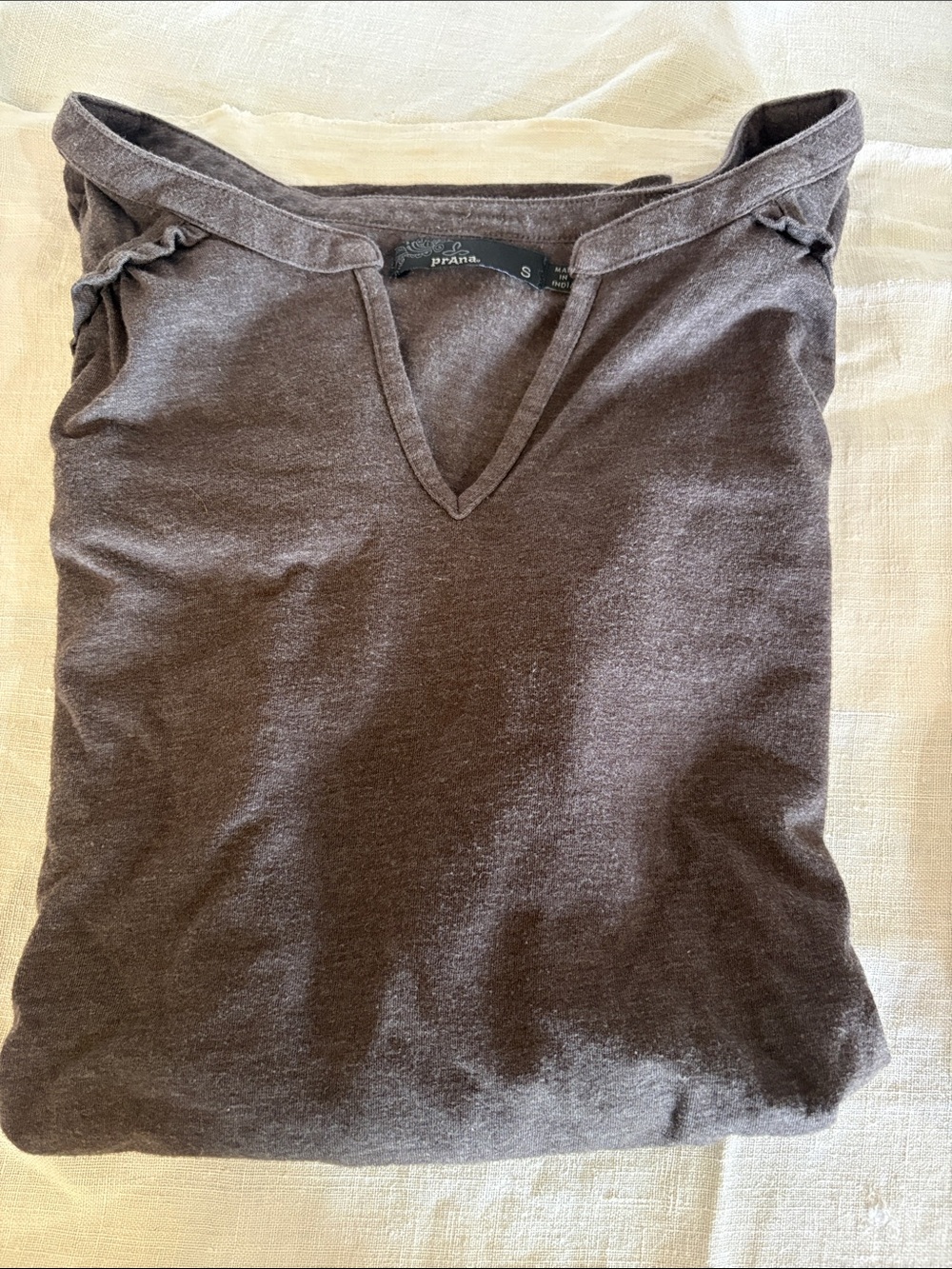 Prana Womens High Low Long Sleeve Shirt with Ruffly Detail